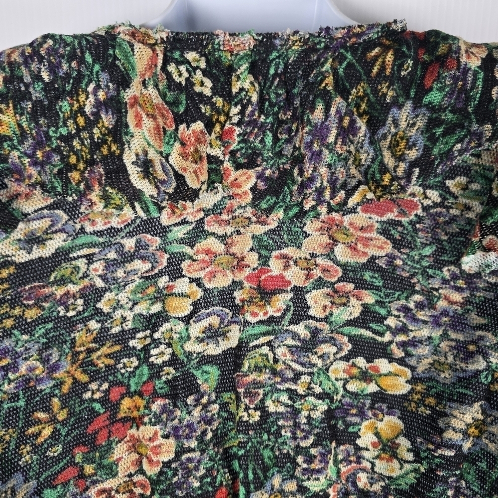 NWT Free People Rudi Ruffle Top In Green & Black Long Sleeve Cropped Size XS - Picture 9 of 16